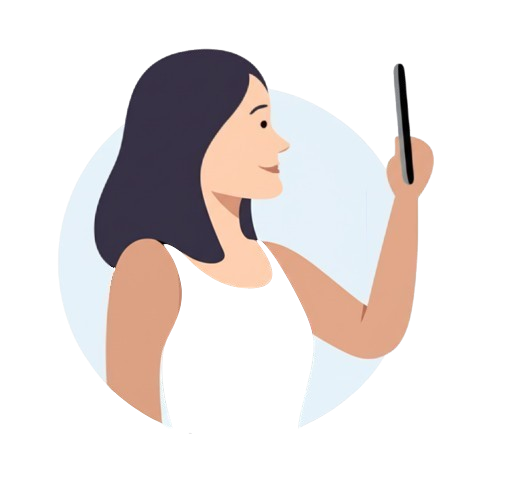 An animate woman holding a mobile phone taking a picture