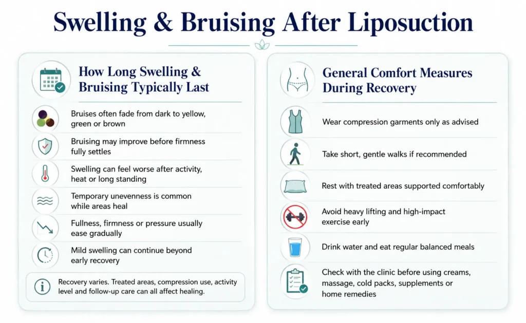 Swelling and Bruising After Liposuction Infographic on Managing Swelling and Buiring After Liposuction