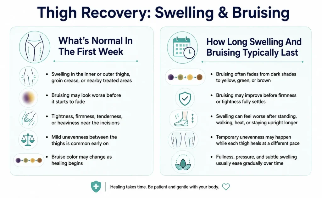 Thigh Recovery Swelling and Bruising Infographic on Thigh Lift Swelling and bruising