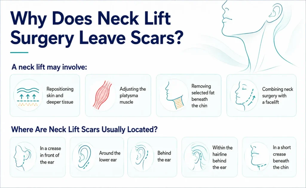 Why Does Neck Lift Surgery Leave Scars Infographic on Neck Lift Scars
