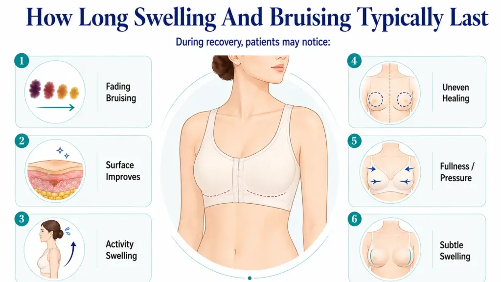 How Long Swelling and Bruising Typically Last Infographic on Breast Reduction Bruising and Swelling